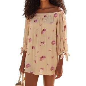 Jill Stuart NWT Yellow Floral Off Shoulder Ruched Mini Dress XS Size 0